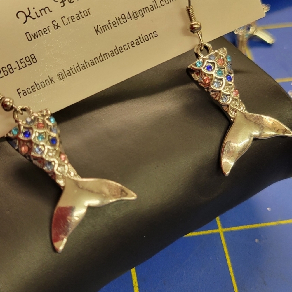 Silver Tone Colored Rhinestone Mermaid Tail Beach Sea